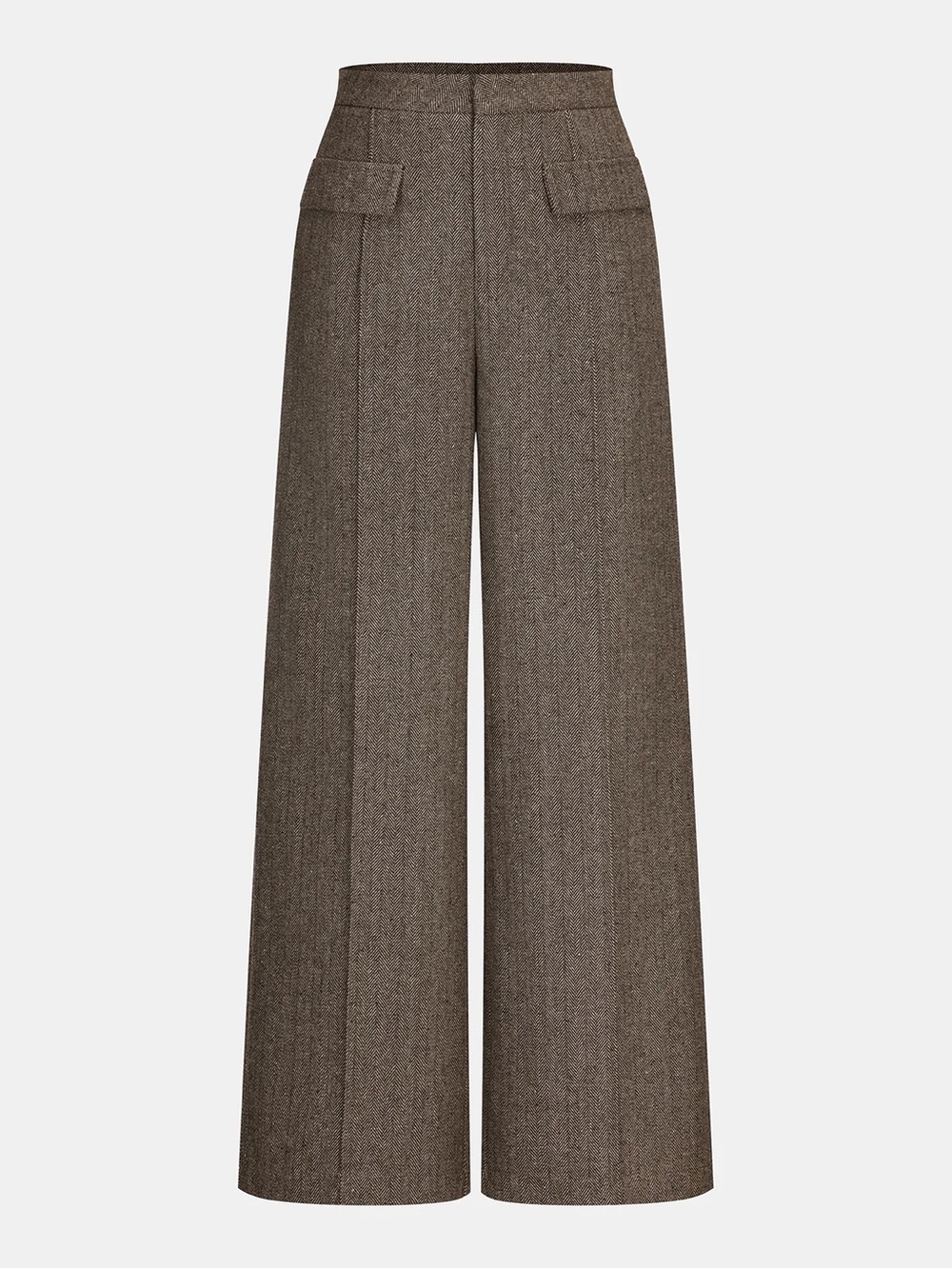 Commense Herringbone Tweed Wide-Leg Pants
